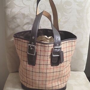 COACH WOOL BUCKET VINTAGE TWEEDED TOTE EUC